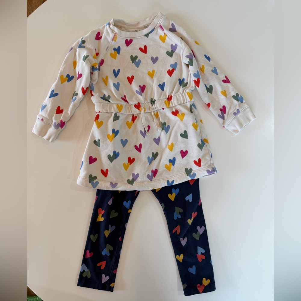 Primary rainbow hearts sweatshirt dress and leggings